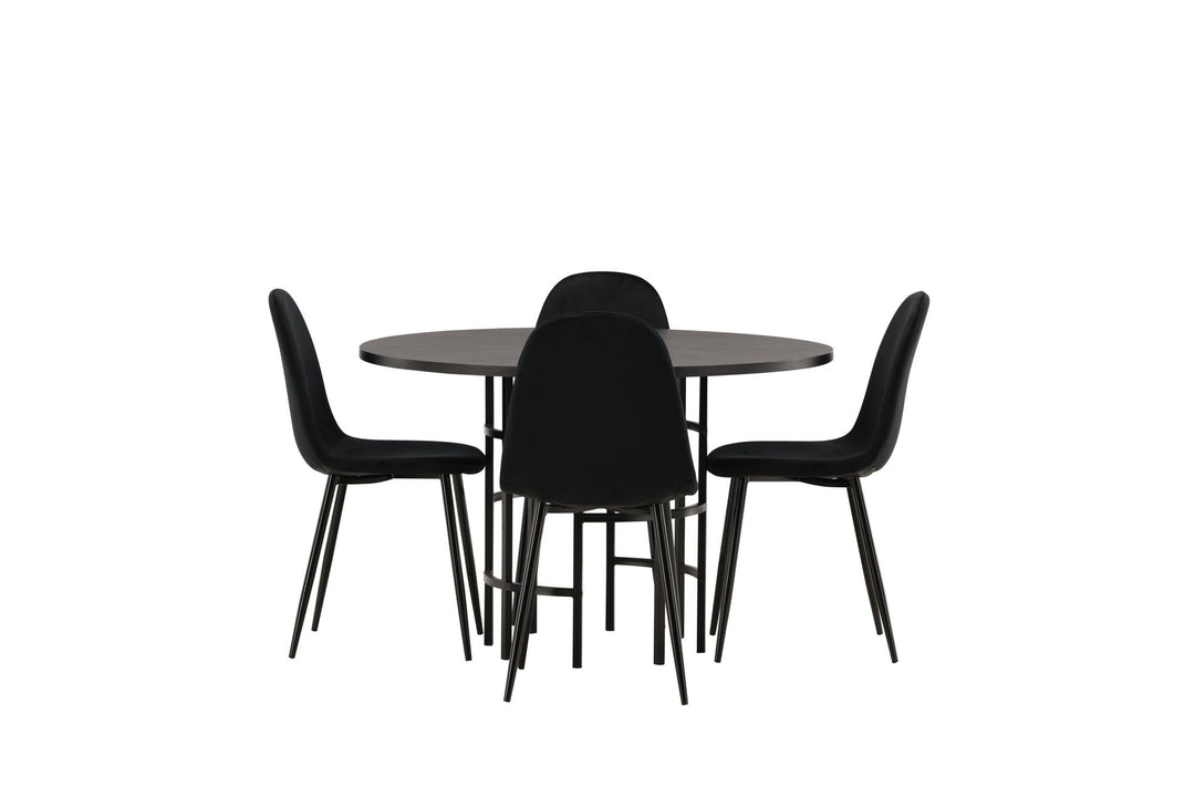 Venture Home Copenhagen Dining Table - Black / Black Veneer +Polar Dining Chair - Black legs / Black Velvet _4