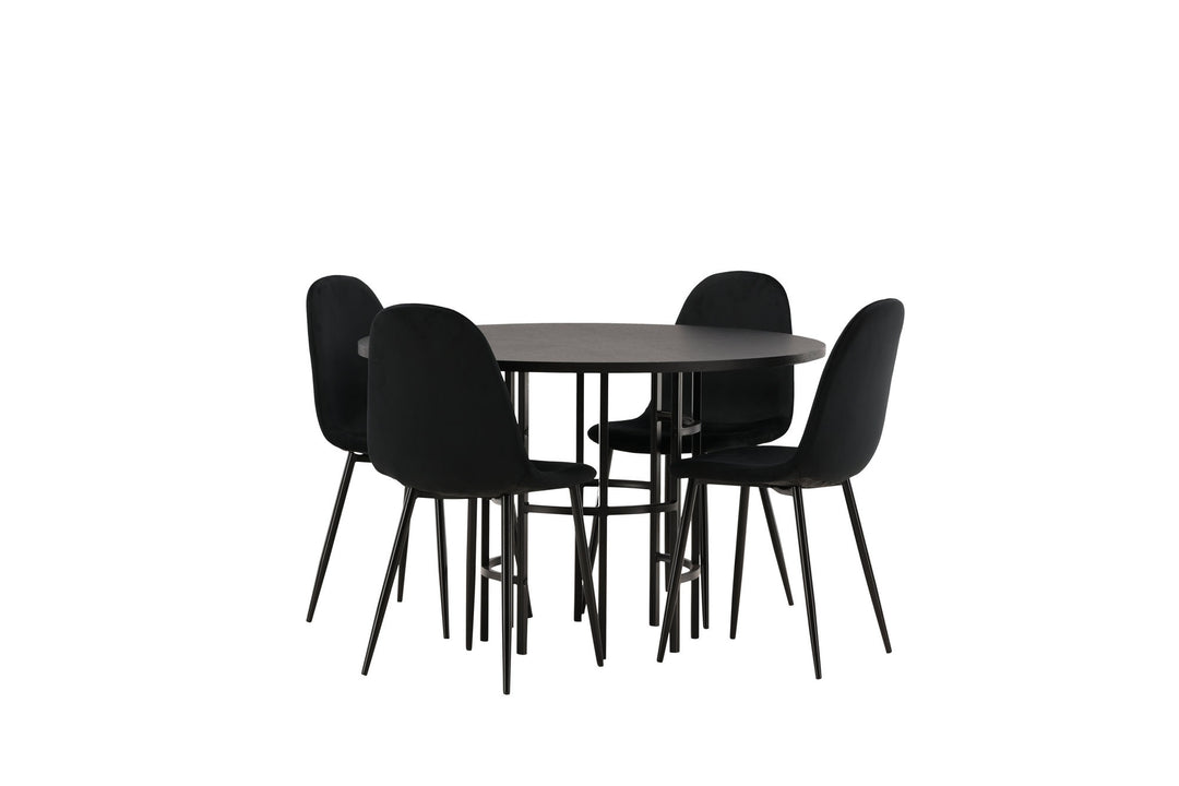 Venture Home Copenhagen Dining Table - Black / Black Veneer +Polar Dining Chair - Black legs / Black Velvet _4