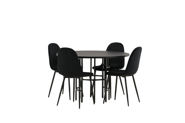 Venture Home Copenhagen Dining Table - Black / Black Veneer +Polar Dining Chair - Black legs / Black Velvet _4