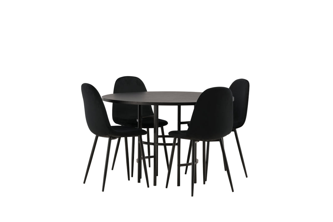 Venture Home Copenhagen Dining Table - Black / Black Veneer +Polar Dining Chair - Black legs / Black Velvet _4