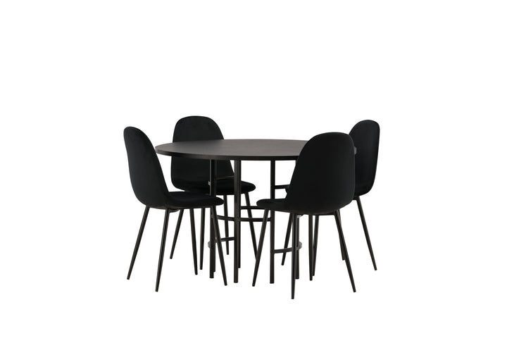 Venture Home Copenhagen Dining Table - Black / Black Veneer +Polar Dining Chair - Black legs / Black Velvet _4