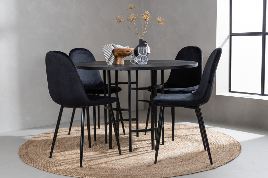 Venture Home Copenhagen Dining Table - Black / Black Veneer +Polar Dining Chair - Black legs / Black Velvet _4