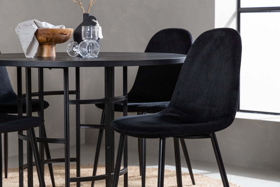 Venture Home Copenhagen Dining Table - Black / Black Veneer +Polar Dining Chair - Black legs / Black Velvet _4