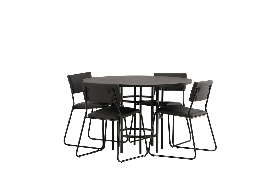 Venture Home Copenhagen Dining Table - Black / Black Veneer +Kenth Chair - Black / Black PU _4