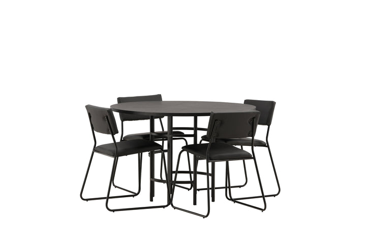 Venture Home Copenhagen Dining Table - Black / Black Veneer +Kenth Chair - Black / Black PU _4
