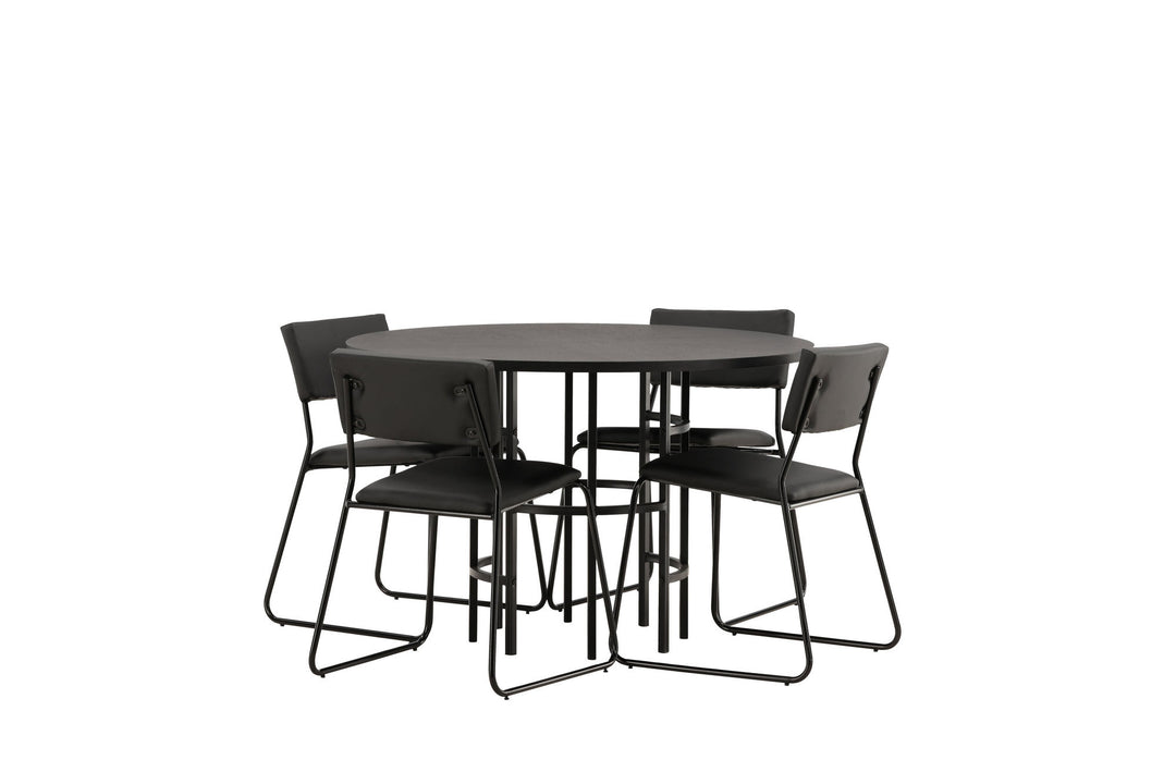 Venture Home Copenhagen Dining Table - Black / Black Veneer +Kenth Chair - Black / Black PU _4