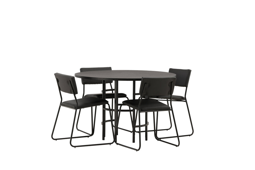 Venture Home Copenhagen Dining Table - Black / Black Veneer +Kenth Chair - Black / Black PU _4