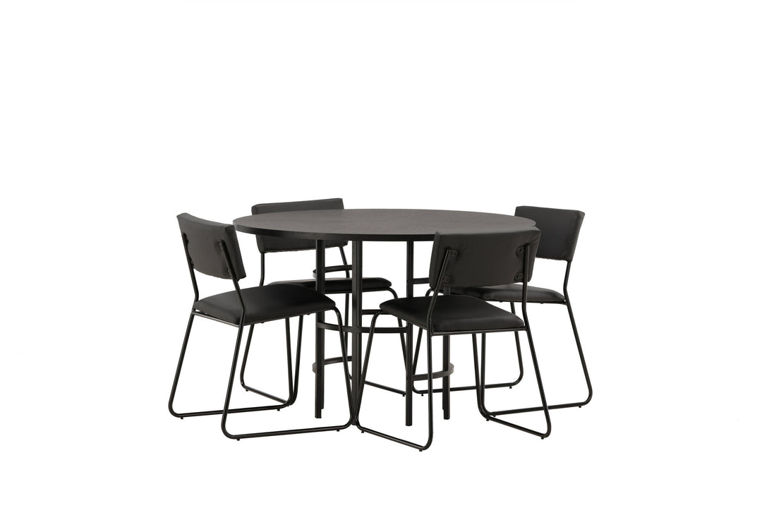 Venture Home Copenhagen Dining Table - Black / Black Veneer +Kenth Chair - Black / Black PU _4
