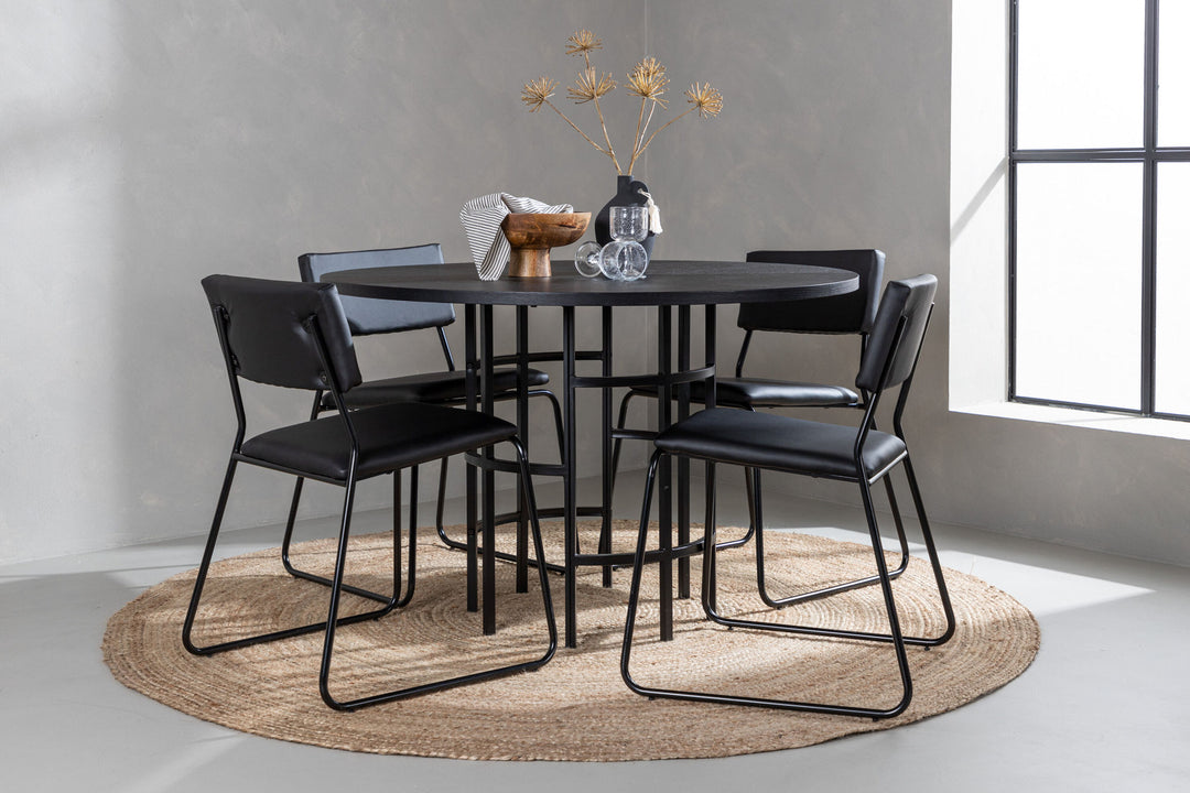 Venture Home Copenhagen Dining Table - Black / Black Veneer +Kenth Chair - Black / Black PU _4