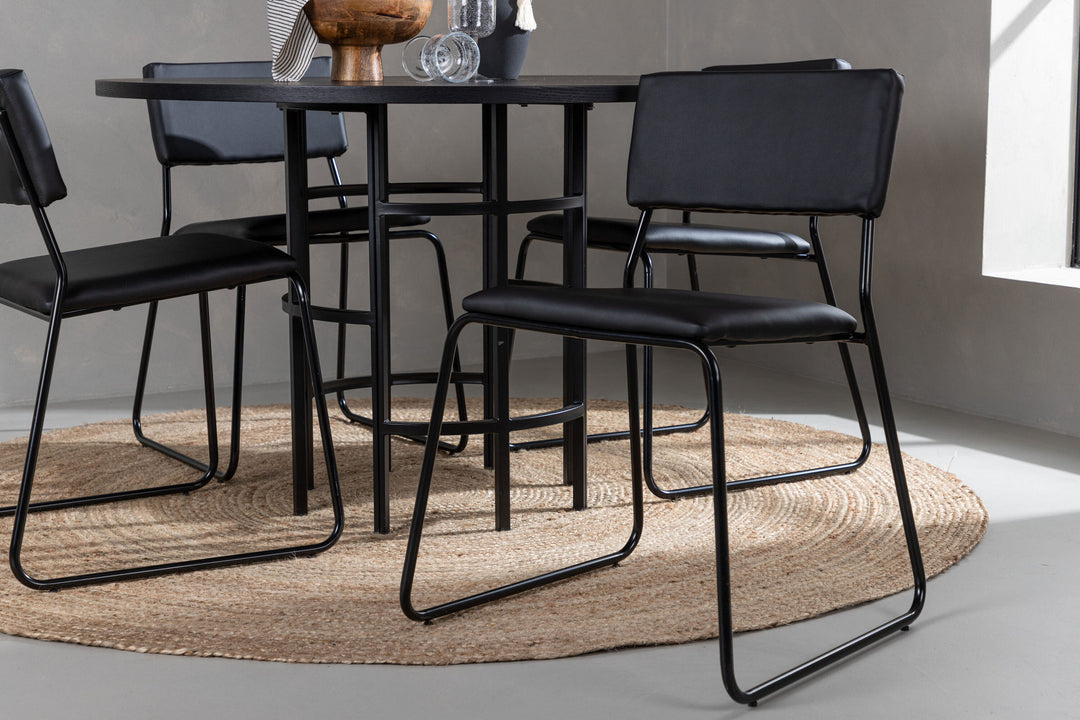 Venture Home Copenhagen Dining Table - Black / Black Veneer +Kenth Chair - Black / Black PU _4