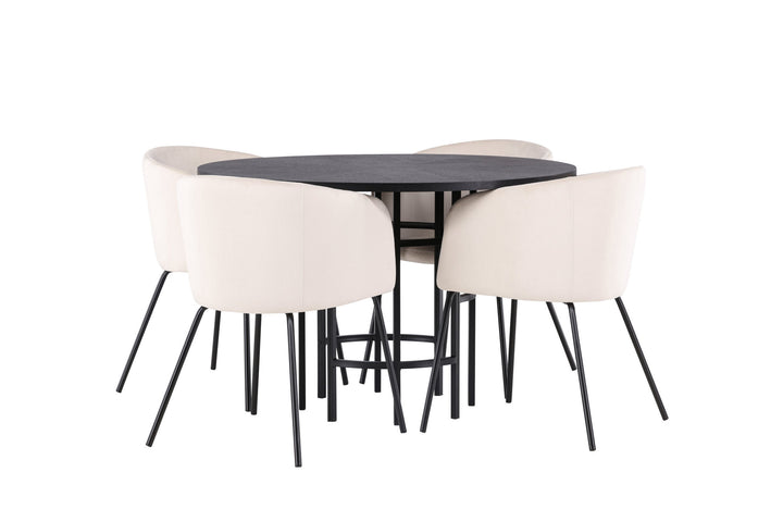 Venture Home Copenhagen Dining Table - Black / Black Veneer +Berit Chair - Black / Beige Velvet _4
