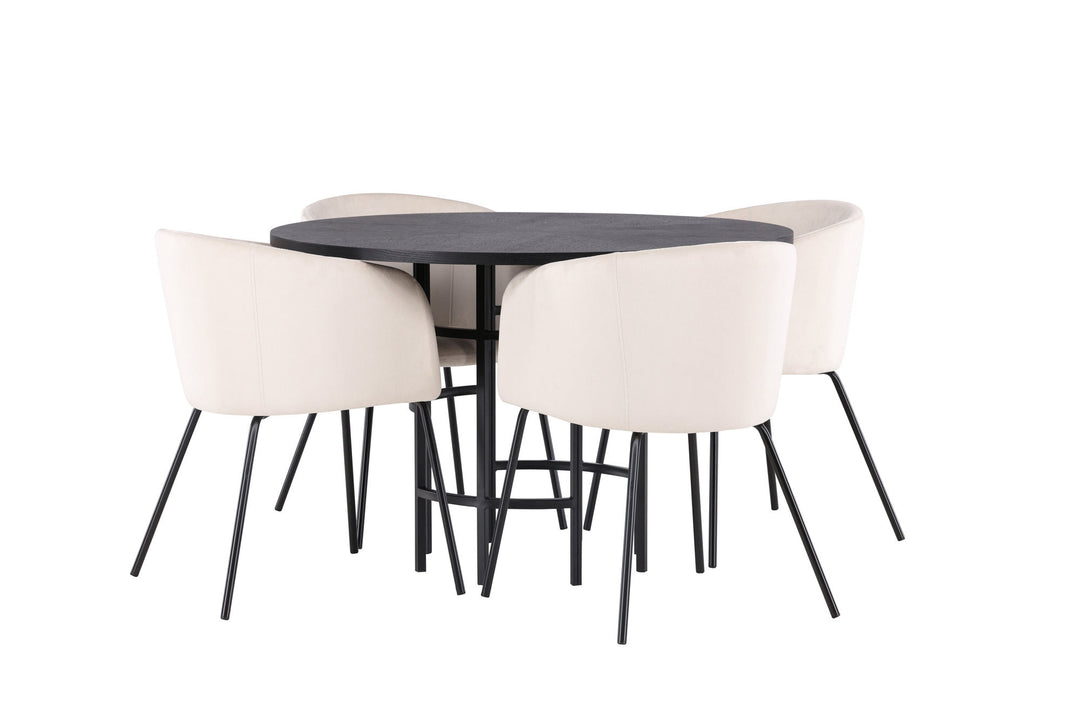 Venture Home Copenhagen Dining Table - Black / Black Veneer +Berit Chair - Black / Beige Velvet _4