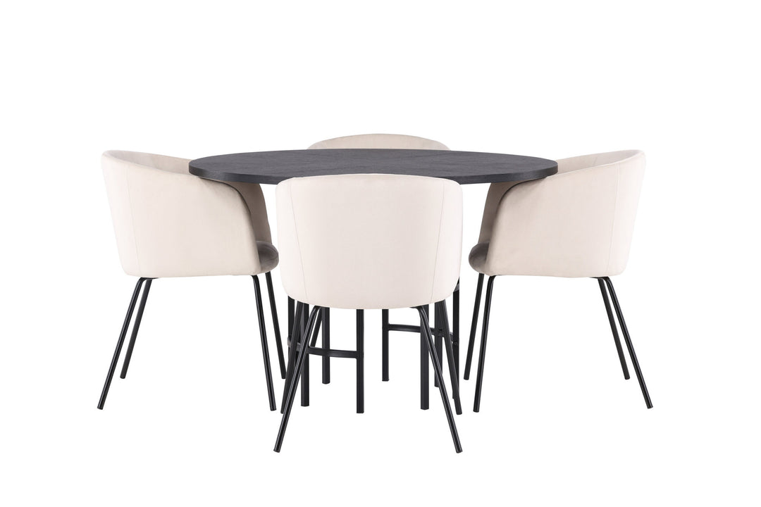 Venture Home Copenhagen Dining Table - Black / Black Veneer +Berit Chair - Black / Beige Velvet _4