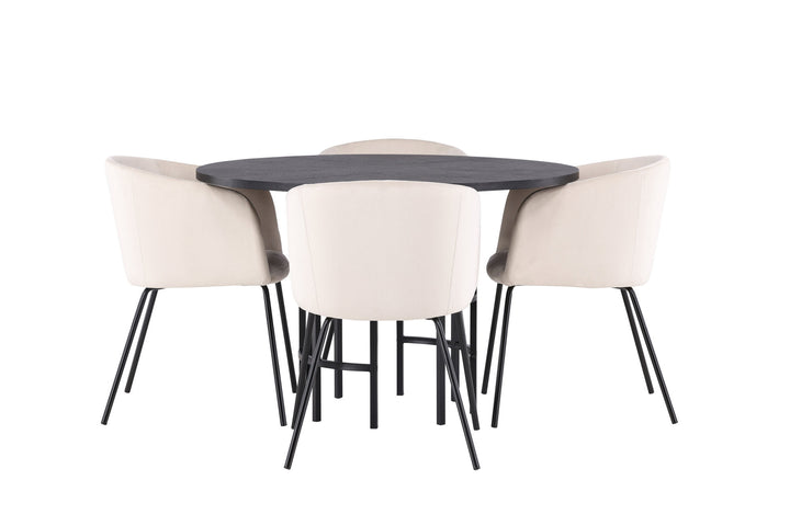 Venture Home Copenhagen Dining Table - Black / Black Veneer +Berit Chair - Black / Beige Velvet _4