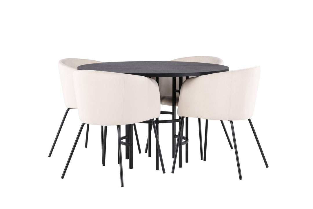Venture Home Copenhagen Dining Table - Black / Black Veneer +Berit Chair - Black / Beige Velvet _4