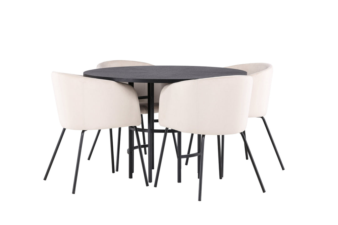 Venture Home Copenhagen Dining Table - Black / Black Veneer +Berit Chair - Black / Beige Velvet _4