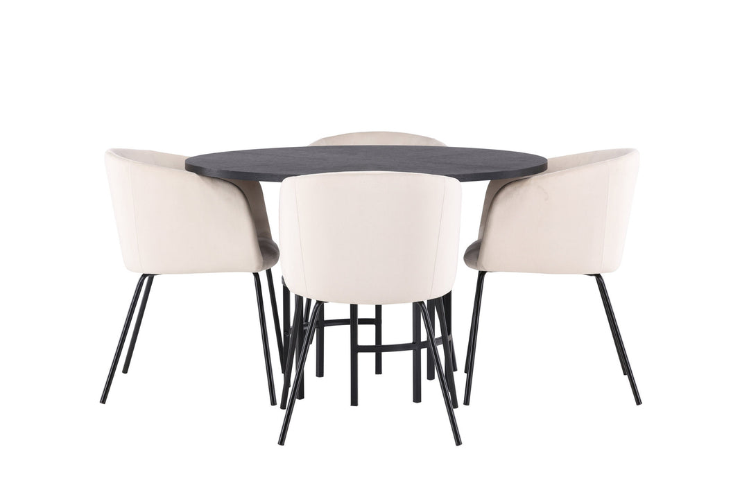 Venture Home Copenhagen Dining Table - Black / Black Veneer +Berit Chair - Black / Beige Velvet _4