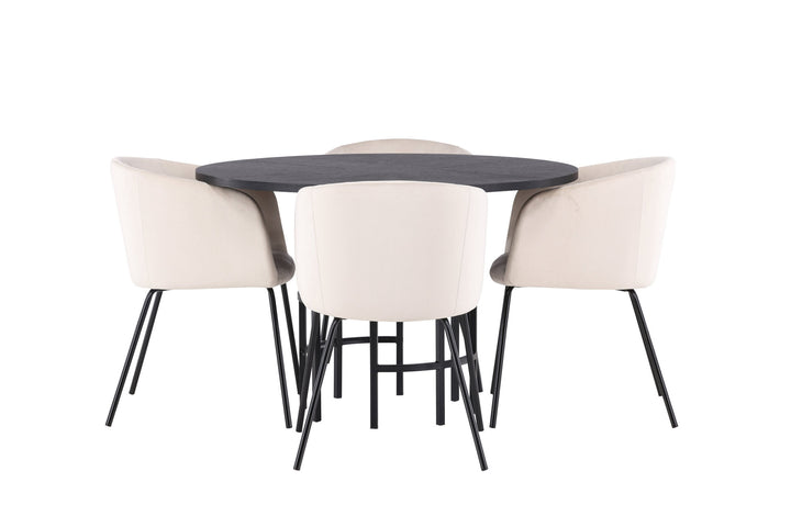 Venture Home Copenhagen Dining Table - Black / Black Veneer +Berit Chair - Black / Beige Velvet _4