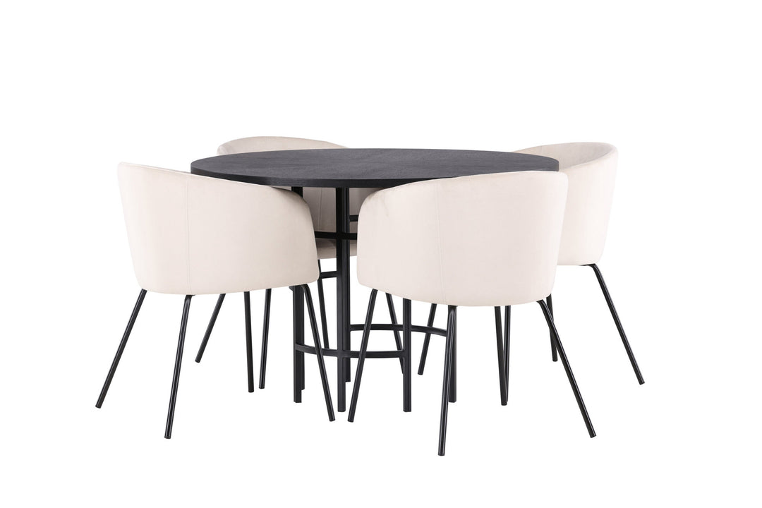Venture Home Copenhagen Dining Table - Black / Black Veneer +Berit Chair - Black / Beige Velvet _4