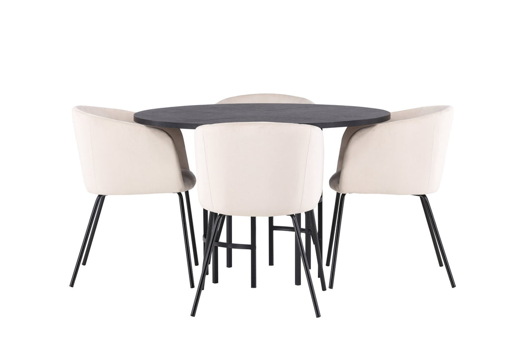 Venture Home Copenhagen Dining Table - Black / Black Veneer +Berit Chair - Black / Beige Velvet _4