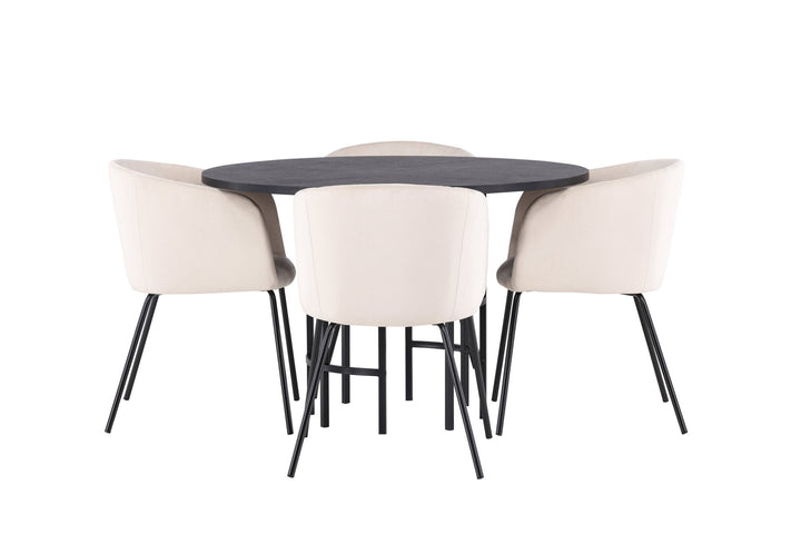 Venture Home Copenhagen Dining Table - Black / Black Veneer +Berit Chair - Black / Beige Velvet _4