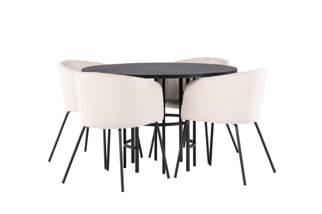 Venture Home Copenhagen Dining Table - Black / Black Veneer +Berit Chair - Black / Beige Velvet _4