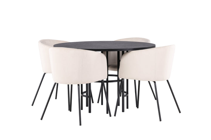 Venture Home Copenhagen Dining Table - Black / Black Veneer +Berit Chair - Black / Beige Velvet _4