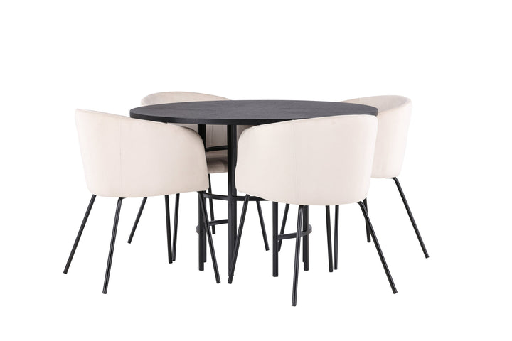Venture Home Copenhagen Dining Table - Black / Black Veneer +Berit Chair - Black / Beige Velvet _4
