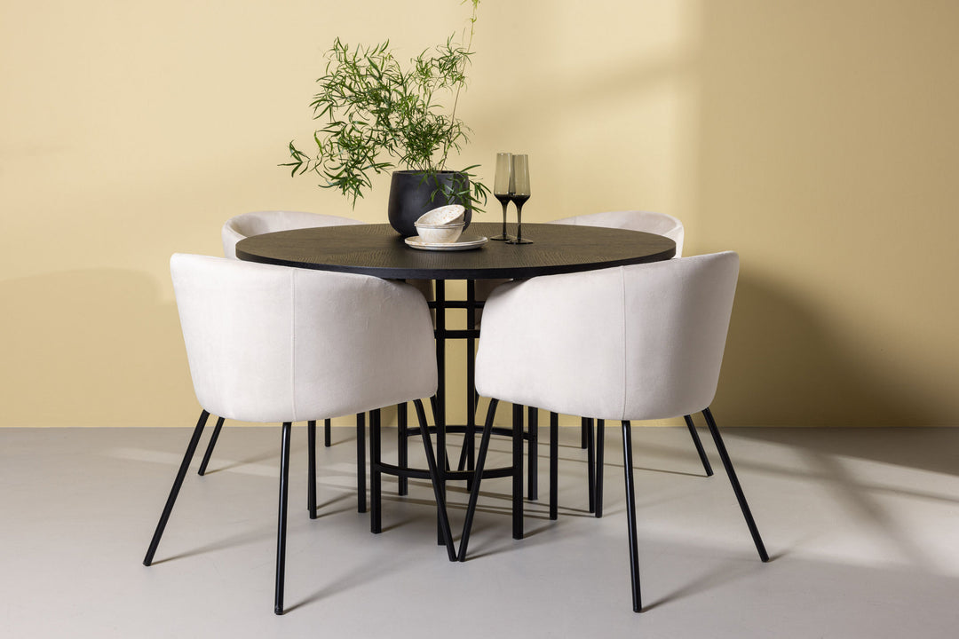 Venture Home Copenhagen Dining Table - Black / Black Veneer +Berit Chair - Black / Beige Velvet _4