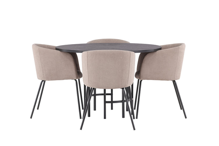 Venture Home Copenhagen Dining Table - Black / Black Veneer +Berit Chair - Black / Beige Fabric (Polyester linen ) _4