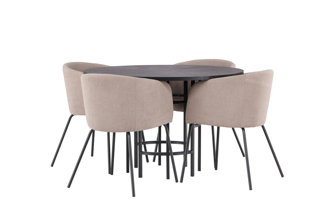Venture Home Copenhagen Dining Table - Black / Black Veneer +Berit Chair - Black / Beige Fabric (Polyester linen ) _4