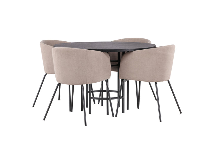 Venture Home Copenhagen Dining Table - Black / Black Veneer +Berit Chair - Black / Beige Fabric (Polyester linen ) _4