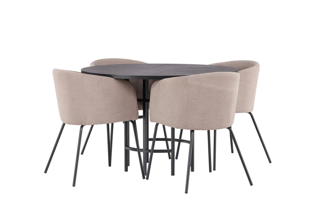 Venture Home Copenhagen Dining Table - Black / Black Veneer +Berit Chair - Black / Beige Fabric (Polyester linen ) _4