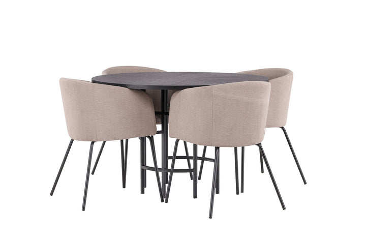 Venture Home Copenhagen Dining Table - Black / Black Veneer +Berit Chair - Black / Beige Fabric (Polyester linen ) _4