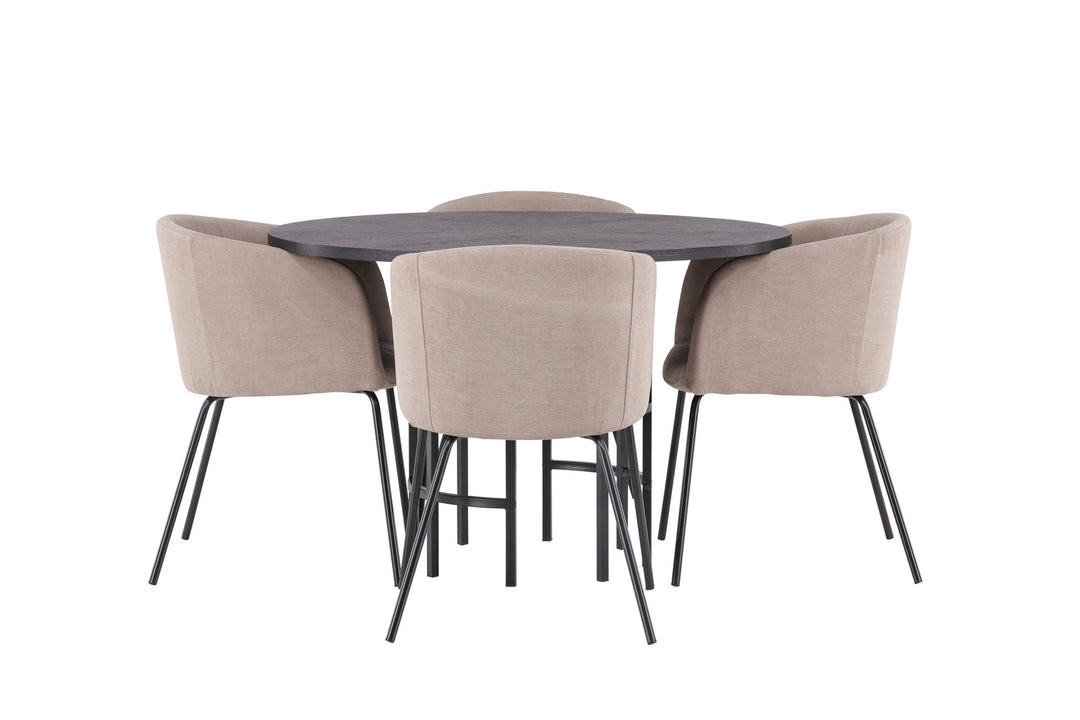 Venture Home Copenhagen Dining Table - Black / Black Veneer +Berit Chair - Black / Beige Fabric (Polyester linen ) _4