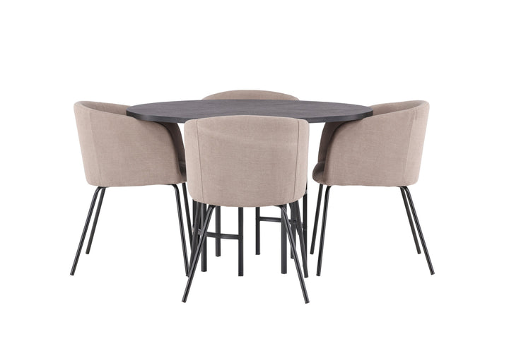 Venture Home Copenhagen Dining Table - Black / Black Veneer +Berit Chair - Black / Beige Fabric (Polyester linen ) _4