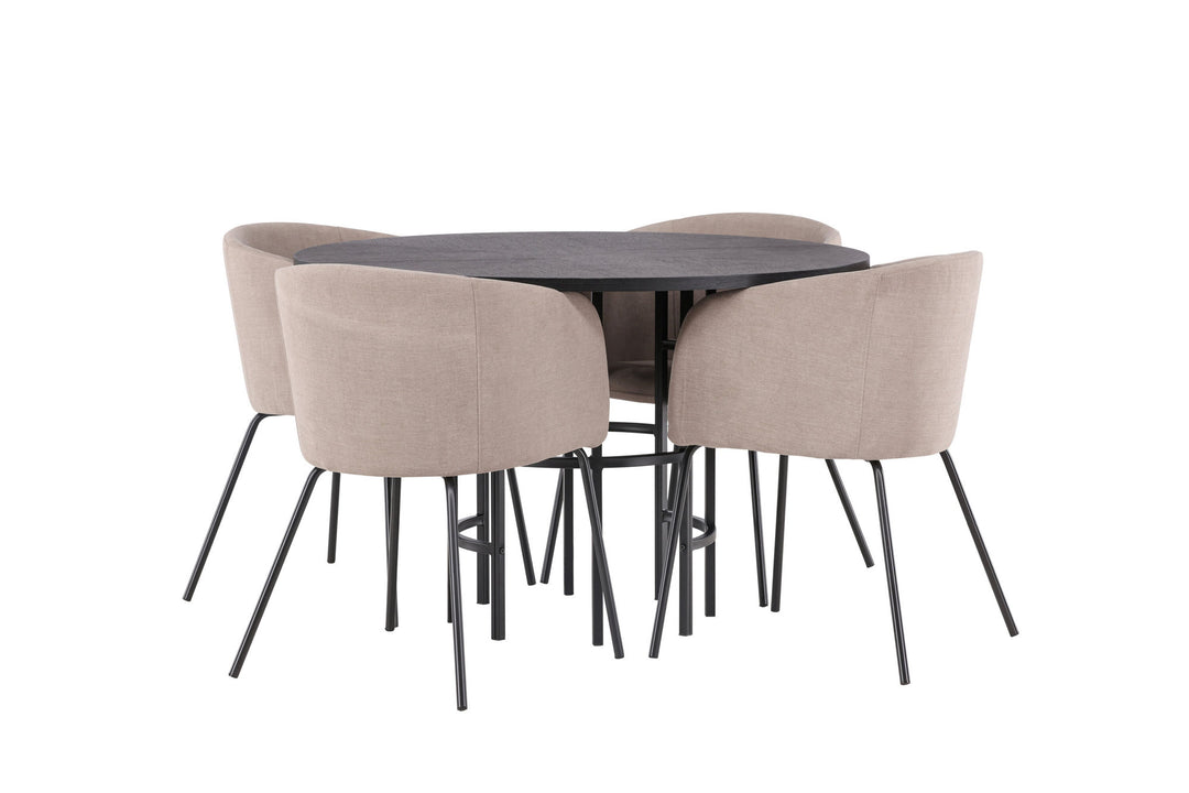 Venture Home Copenhagen Dining Table - Black / Black Veneer +Berit Chair - Black / Beige Fabric (Polyester linen ) _4