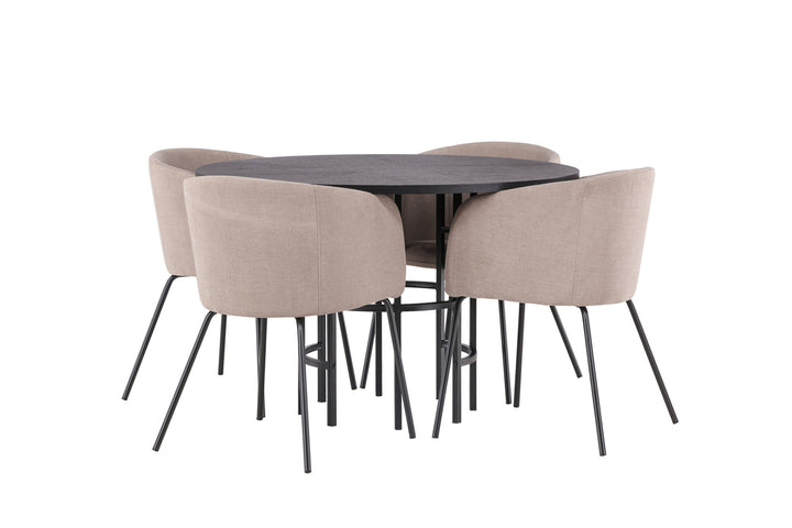 Venture Home Copenhagen Dining Table - Black / Black Veneer +Berit Chair - Black / Beige Fabric (Polyester linen ) _4