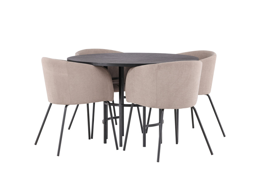 Venture Home Copenhagen Dining Table - Black / Black Veneer +Berit Chair - Black / Beige Fabric (Polyester linen ) _4