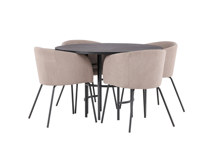 Venture Home Copenhagen Dining Table - Black / Black Veneer +Berit Chair - Black / Beige Fabric (Polyester linen ) _4