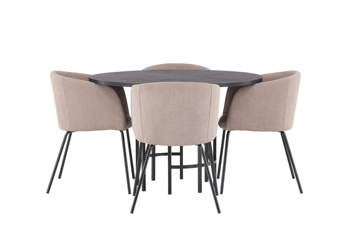 Venture Home Copenhagen Dining Table - Black / Black Veneer +Berit Chair - Black / Beige Fabric (Polyester linen ) _4