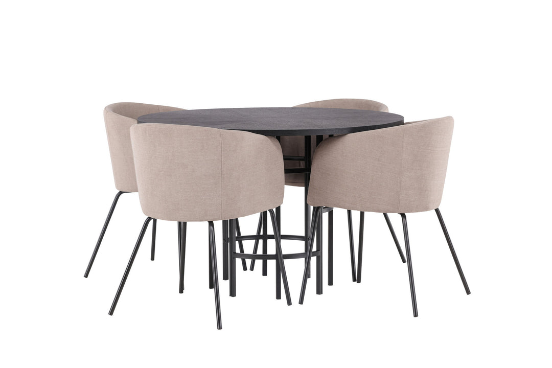 Venture Home Copenhagen Dining Table - Black / Black Veneer +Berit Chair - Black / Beige Fabric (Polyester linen ) _4