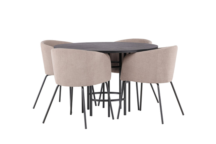 Venture Home Copenhagen Dining Table - Black / Black Veneer +Berit Chair - Black / Beige Fabric (Polyester linen ) _4