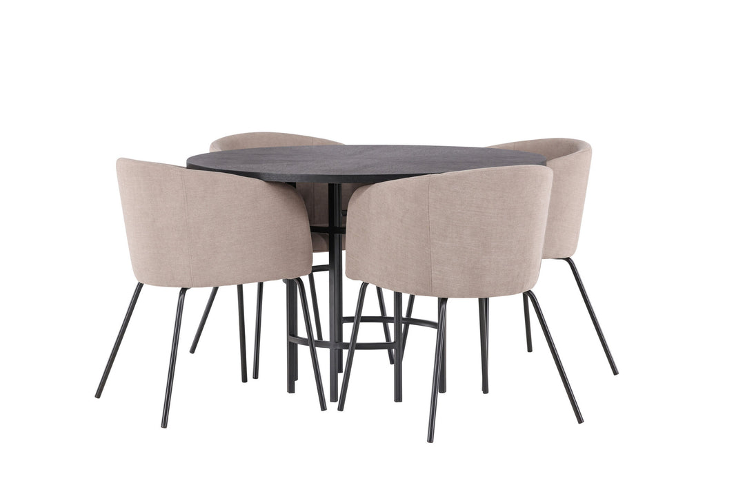 Venture Home Copenhagen Dining Table - Black / Black Veneer +Berit Chair - Black / Beige Fabric (Polyester linen ) _4