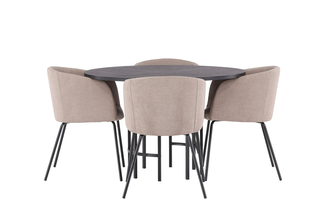 Venture Home Copenhagen Dining Table - Black / Black Veneer +Berit Chair - Black / Beige Fabric (Polyester linen ) _4