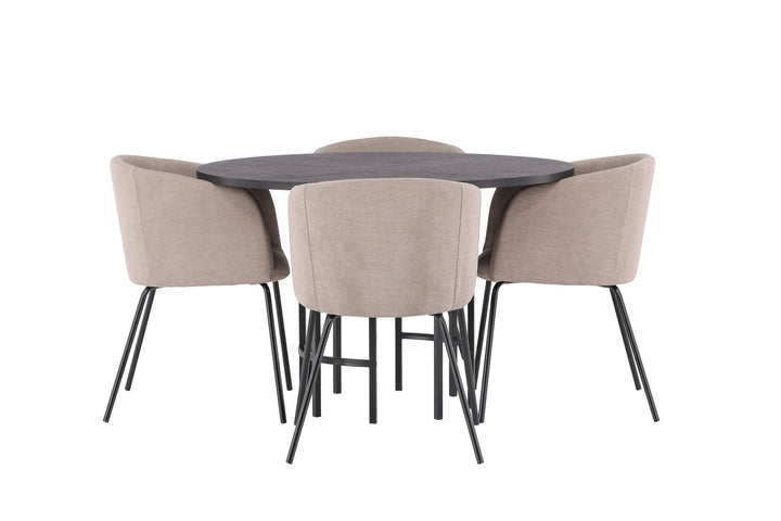 Venture Home Copenhagen Dining Table - Black / Black Veneer +Berit Chair - Black / Beige Fabric (Polyester linen ) _4
