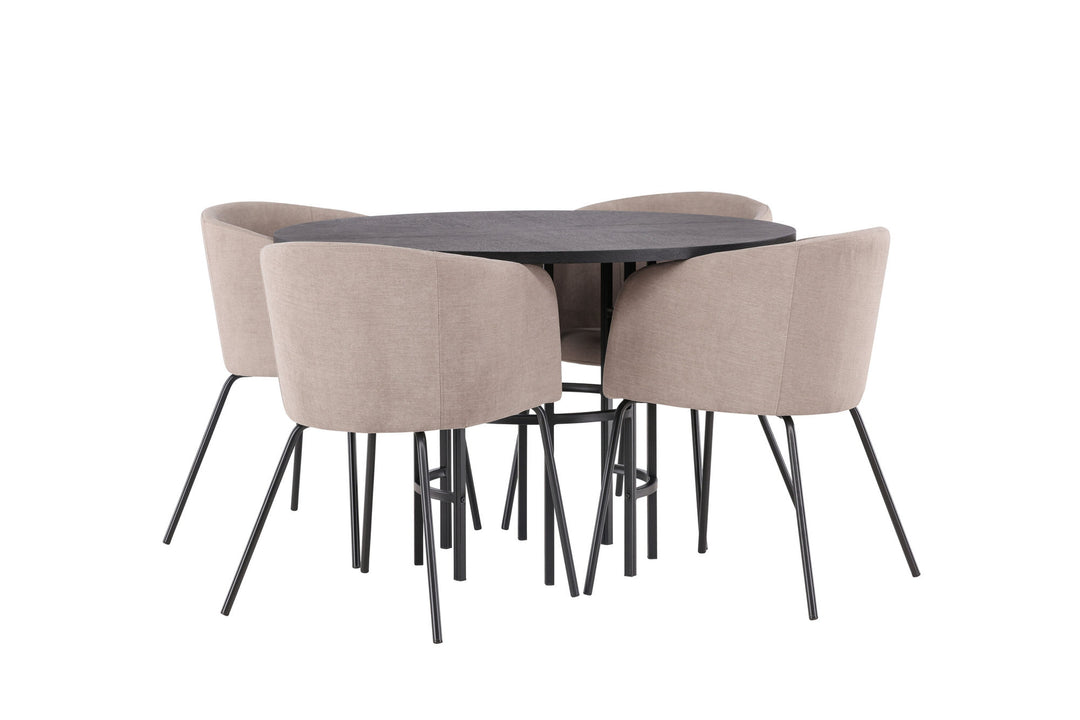 Venture Home Copenhagen Dining Table - Black / Black Veneer +Berit Chair - Black / Beige Fabric (Polyester linen ) _4