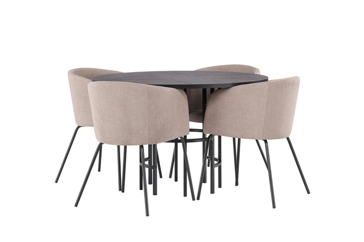 Venture Home Copenhagen Dining Table - Black / Black Veneer +Berit Chair - Black / Beige Fabric (Polyester linen ) _4