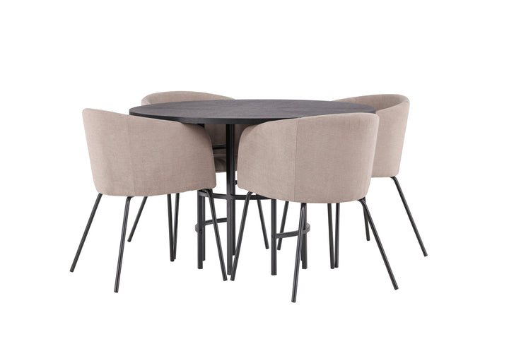 Venture Home Copenhagen Dining Table - Black / Black Veneer +Berit Chair - Black / Beige Fabric (Polyester linen ) _4