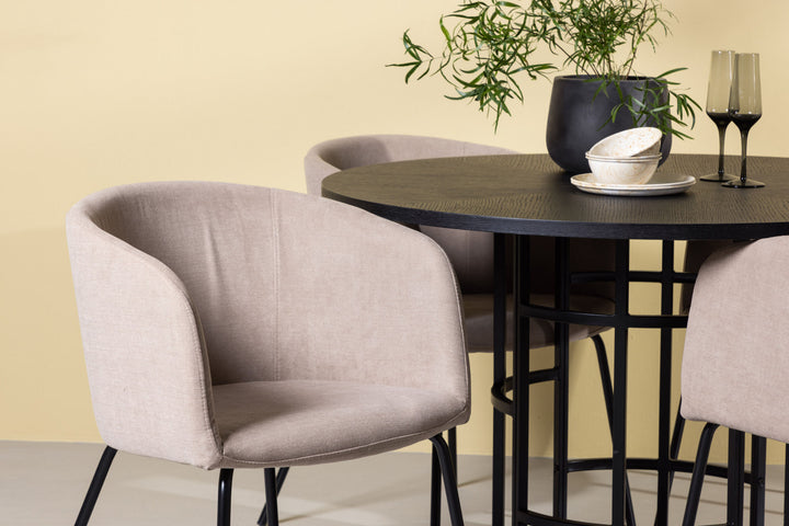 Venture Home Copenhagen Dining Table - Black / Black Veneer +Berit Chair - Black / Beige Fabric (Polyester linen ) _4